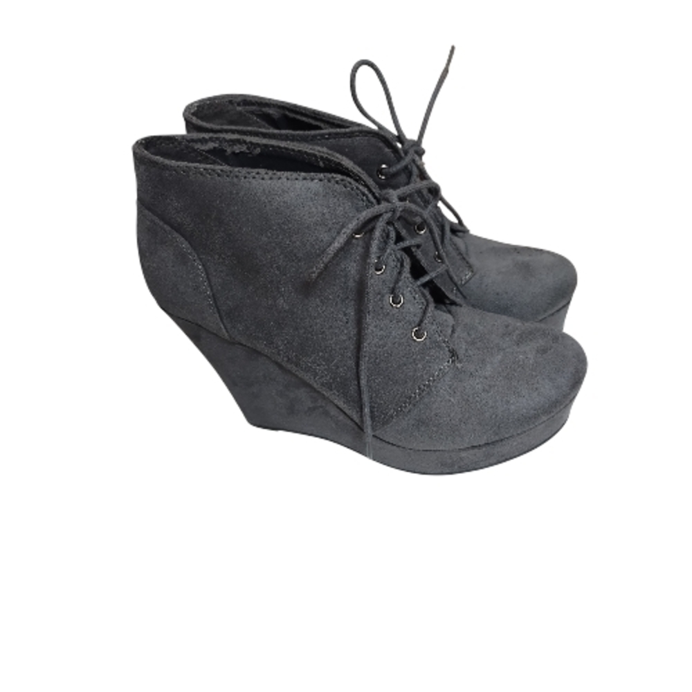Soda Black Suede Wedge Booties
